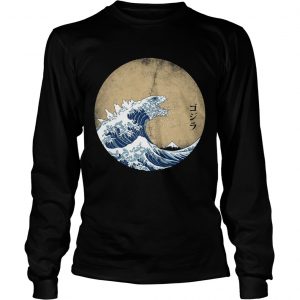 The great wave off Kanagawa Godzilla longsleeve tee