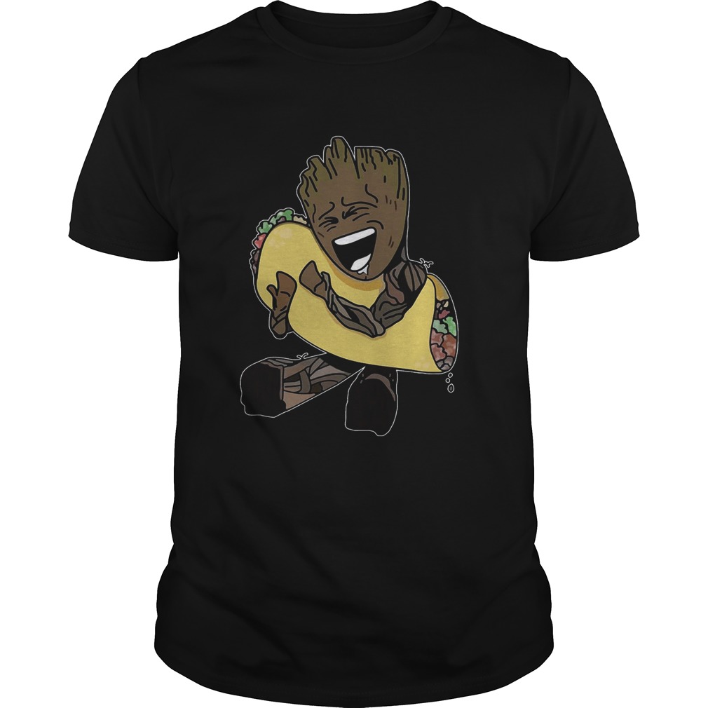 Baby Groot hugging Tacos shirts