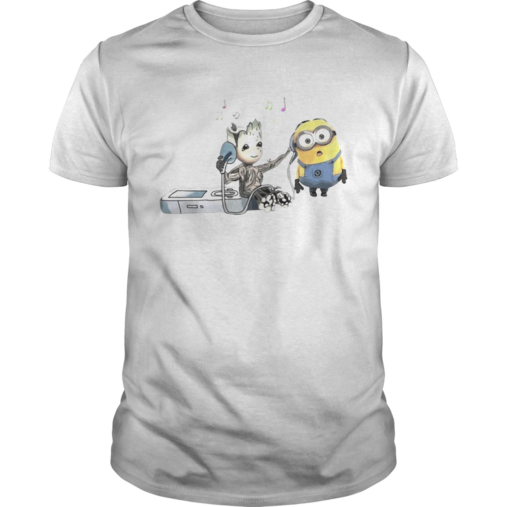 Groot And Minion Listening To Music shirts