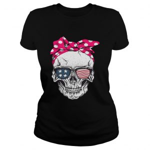 Skull lady with American flag sunglasses ladies tee