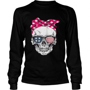 Skull lady with American flag sunglasses longsleeve tee