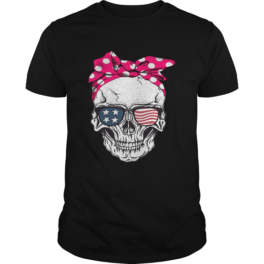 Skull lady with American flag sunglasses shirts