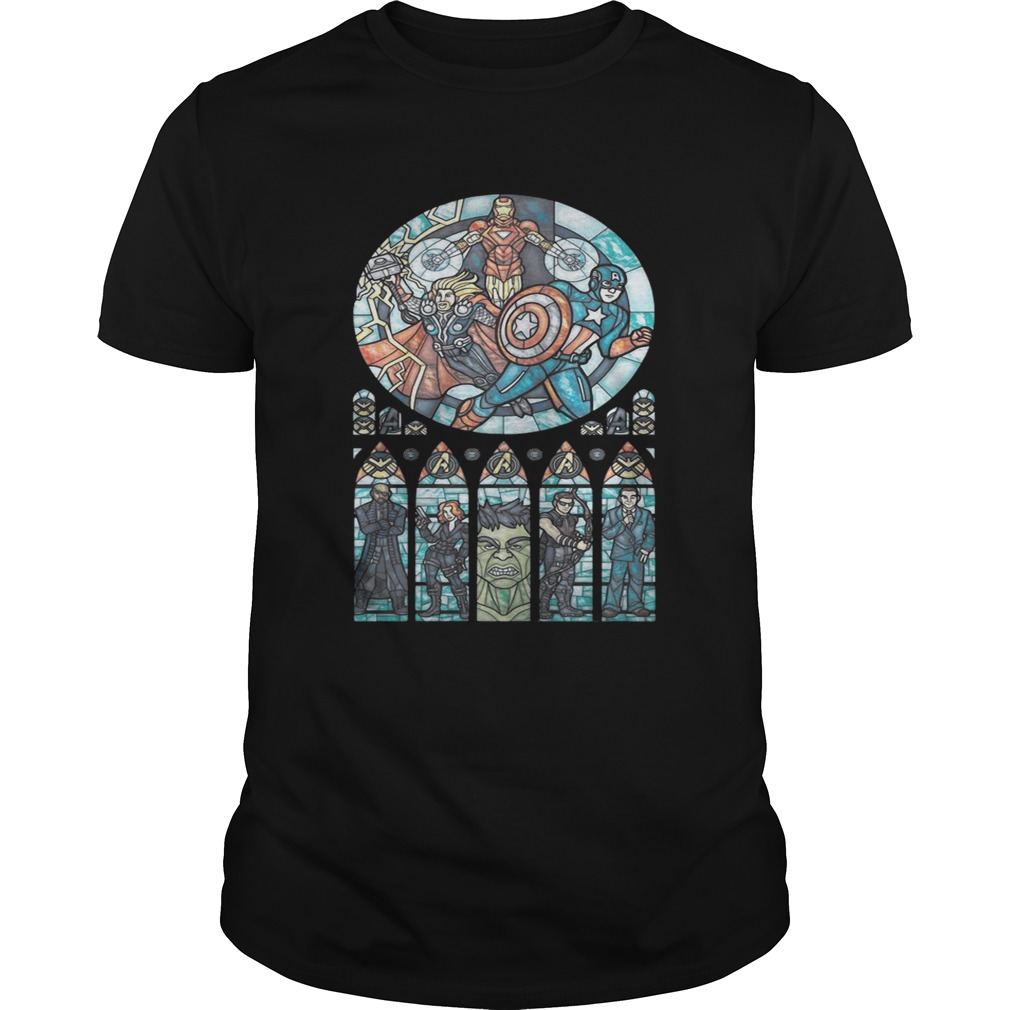 Stained Glass Windows Super Heroes by Marissa Garner shirts