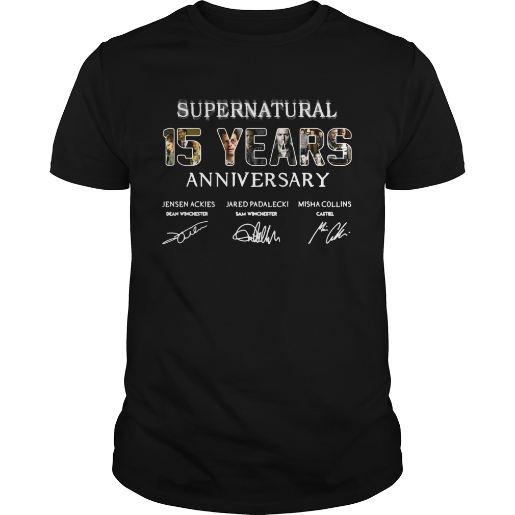 Supernatural 15 years anniversary Jensen Ackles Jared Padalecki Misha Collins signature shirts