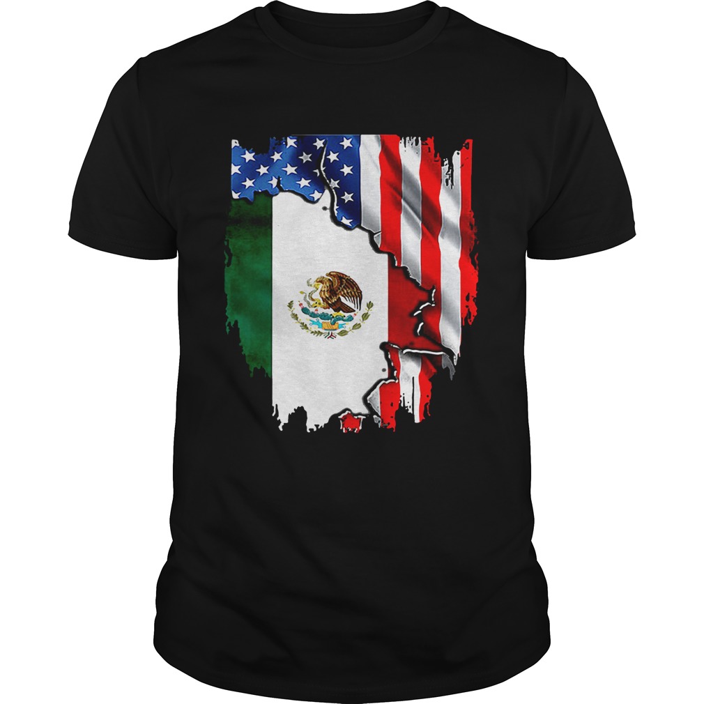 Coat of arms of Mexico inside American flag shirts