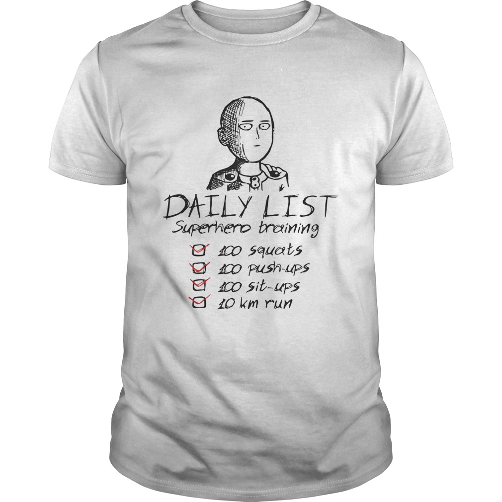 Daily list superhero training shirts