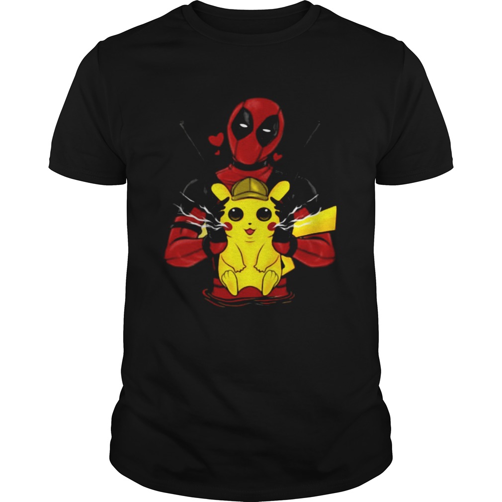 Deadpool hugging detective Pikachu shirts