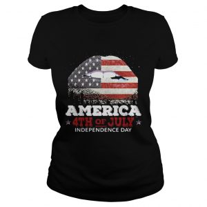 Happy Independence day lip America Flag 4th of July ladies tee