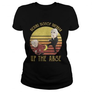 Kicking Bishop Brennan Up the Arse retro sunset ladies tee