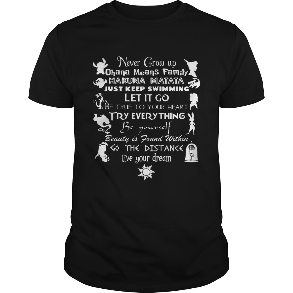 Never Grow Up Live Your Dream Disney T-shirts