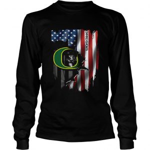 Oregon Ducks inside American flag longsleee tee