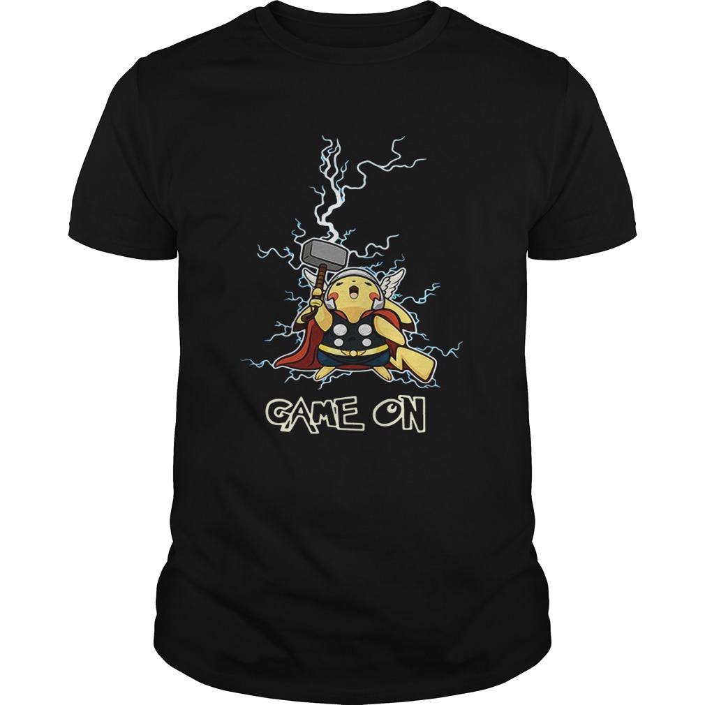 Pikachu being the God of Thunder Thor game on shirts