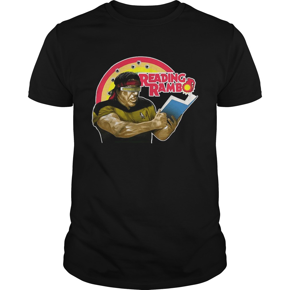 Reading Rambo Stallone parody shirts