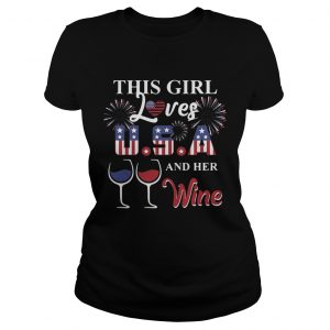 This girl loves USA and her wine American Flag ladies tee