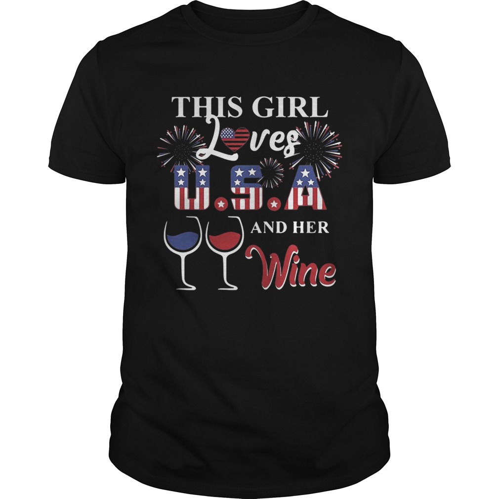 This girl loves USA and her wine American Flag shirts