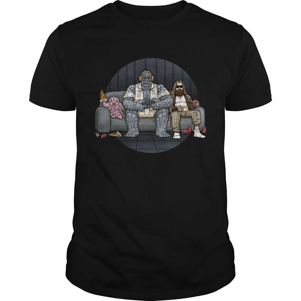 Thor and Korg Miek sitting sofa shirts