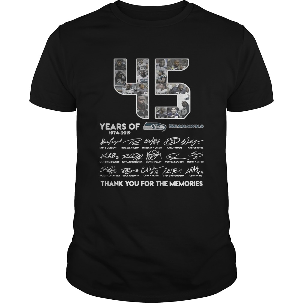 45 years of Seattle Seahawks 1974 2019 signature thank you for shirt