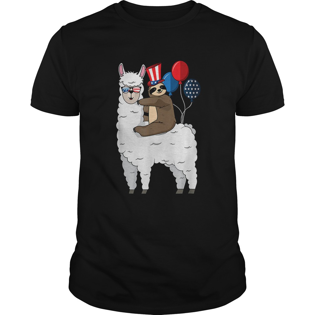 4th Of July Llama and Sloth USA Patriotic American Flag shirt