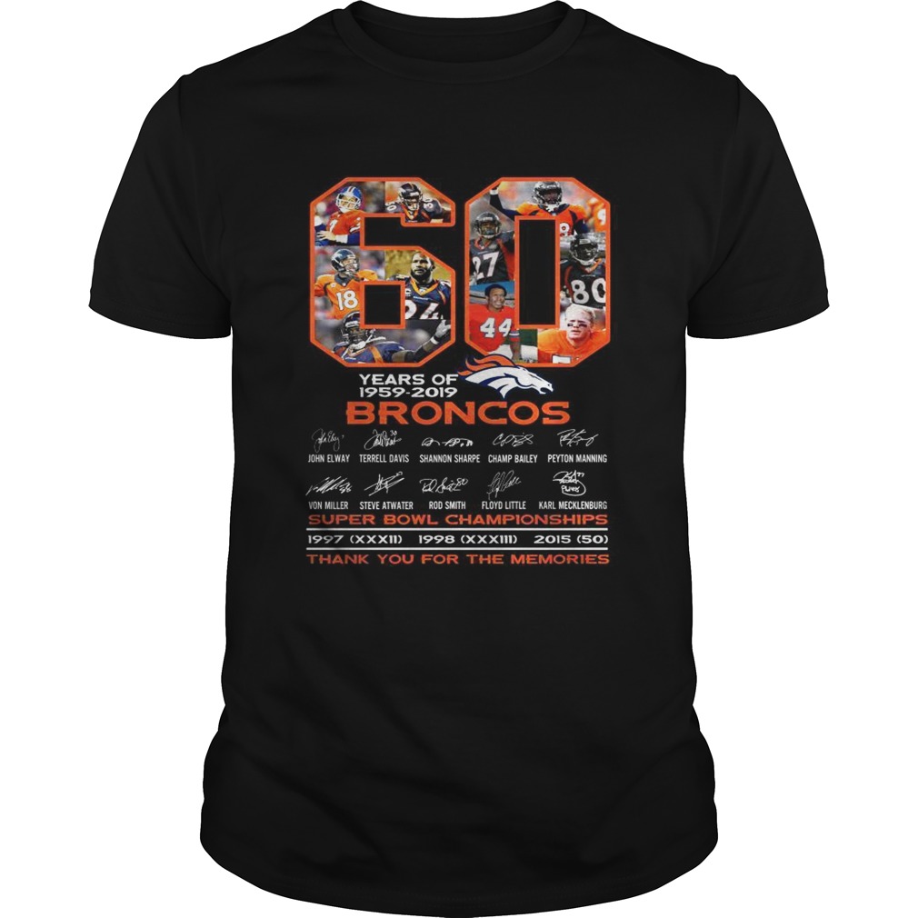 60 years of 1959-2019 Broncos super bowl Championships thank you for the memories shirts