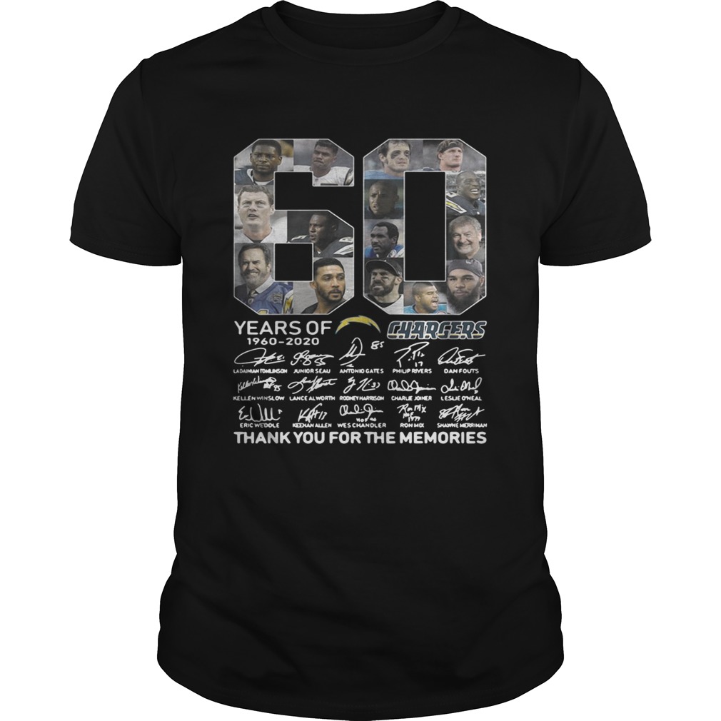 60 years of Los Angeles Chargers 1960 2020 signature thank you shirt