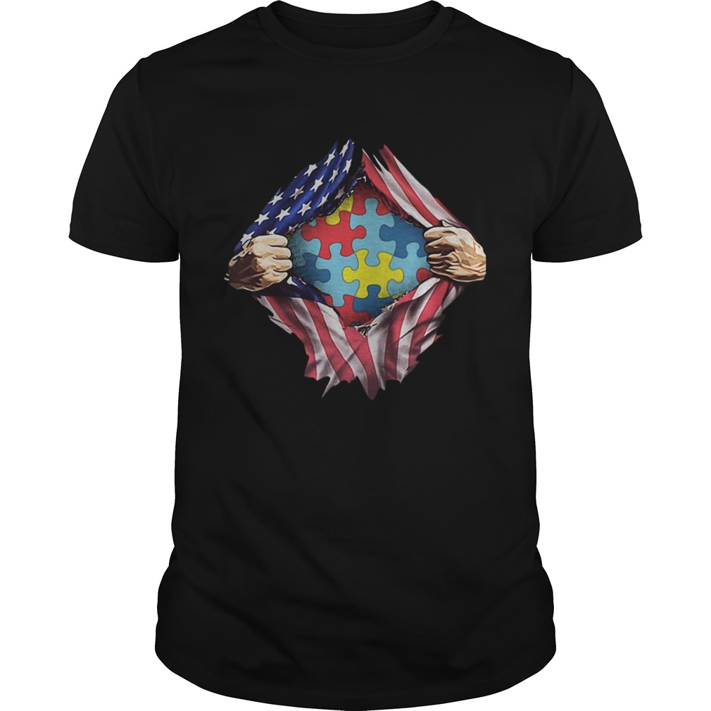 Autism awareness inside American flag shirt