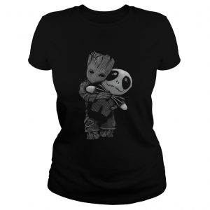 Baby Groot hug Jack Skellington ladies tee