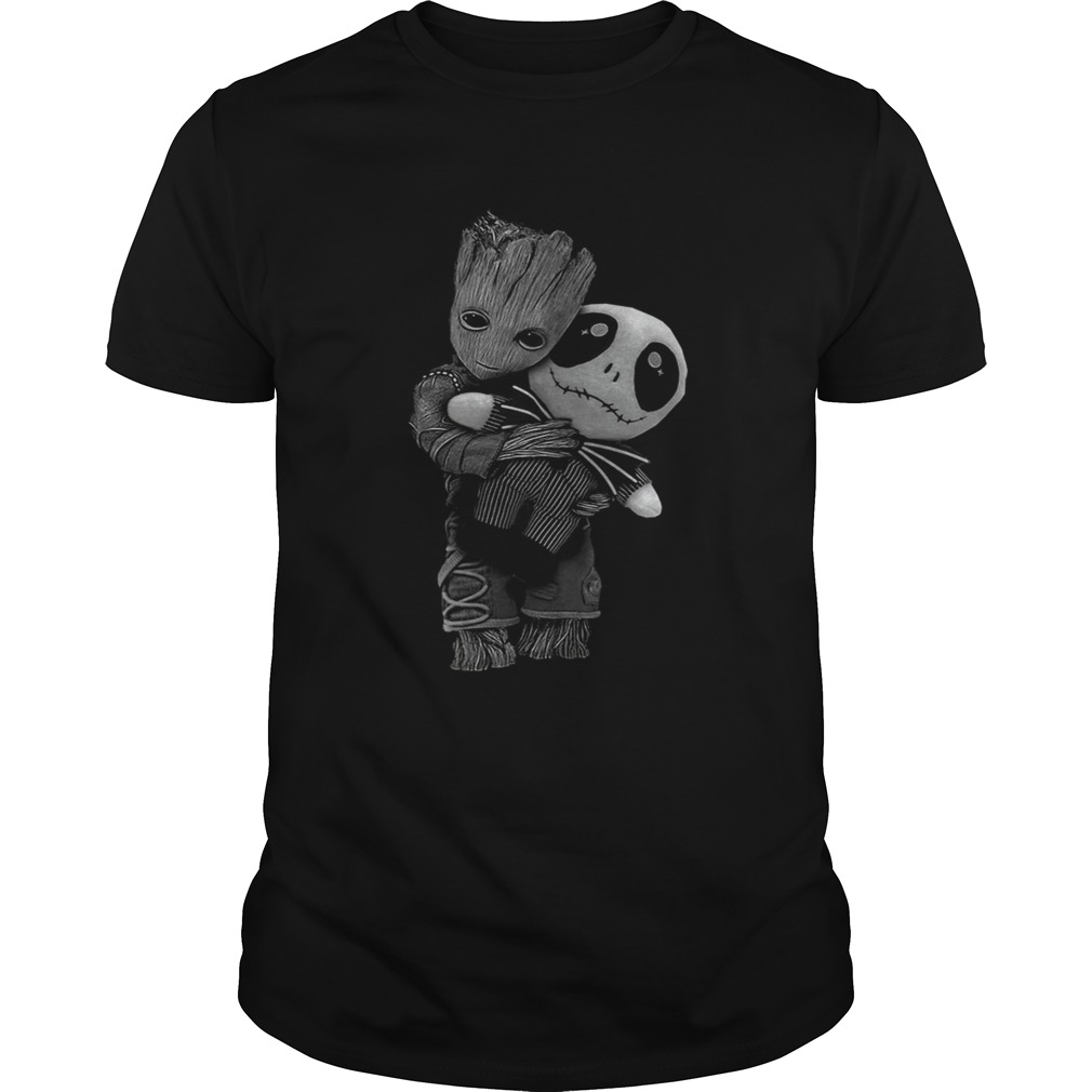 Baby Groot hug Jack Skellington shirts