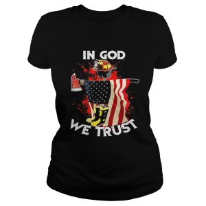 Firefighter in god we trust america flag ladies tee