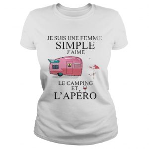 Flamingo Je suis une femme simple jaime le camping et lapero ladies tee