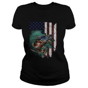 Original Bass Fishing 4th Of July American flag ladies tee