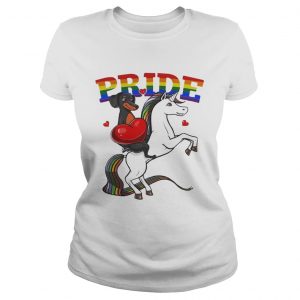 Pride Dachshund Riding Unicorn LGBT Pride ladies tee