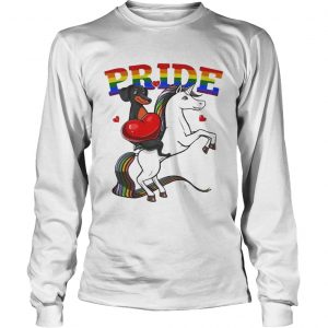 Pride Dachshund Riding Unicorn LGBT Pride longsleeve tee