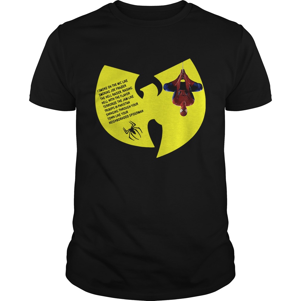 WuTang Clan Spiderman Protect Ya Neck lyrics I smoke on the mic shirt