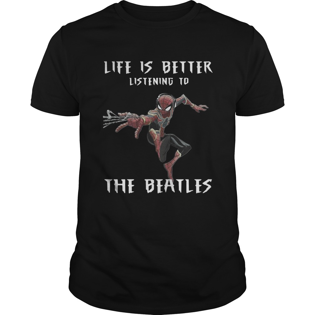 1562293207Spider Man life is better listening to the Beatles shirt