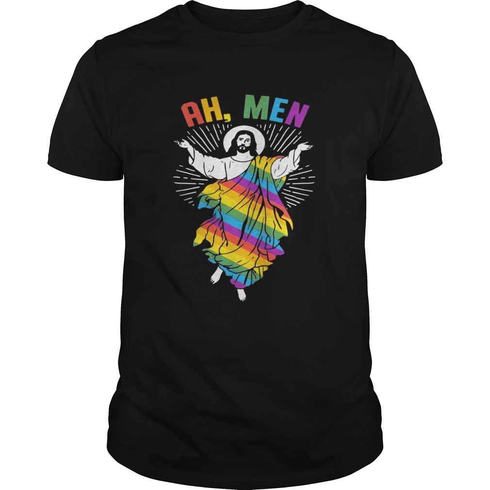 Ah Men LGBT Gay Pride Jesus Rainbow Flag God Shirt