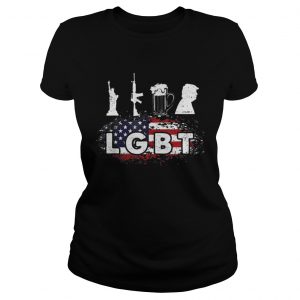 Hot LGBT Parody Liberty Guns Beer Trump USA Flag ladies tee