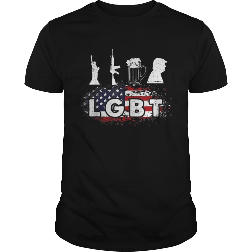 Hot LGBT Parody Liberty Guns Beer Trump USA Flag shirt