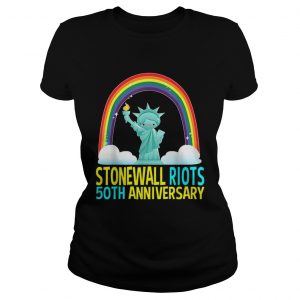 Lgbtq Gay Pride Month Stonewall 50th Anniversary Rainbow Liberty Enlightening the World ladies tee