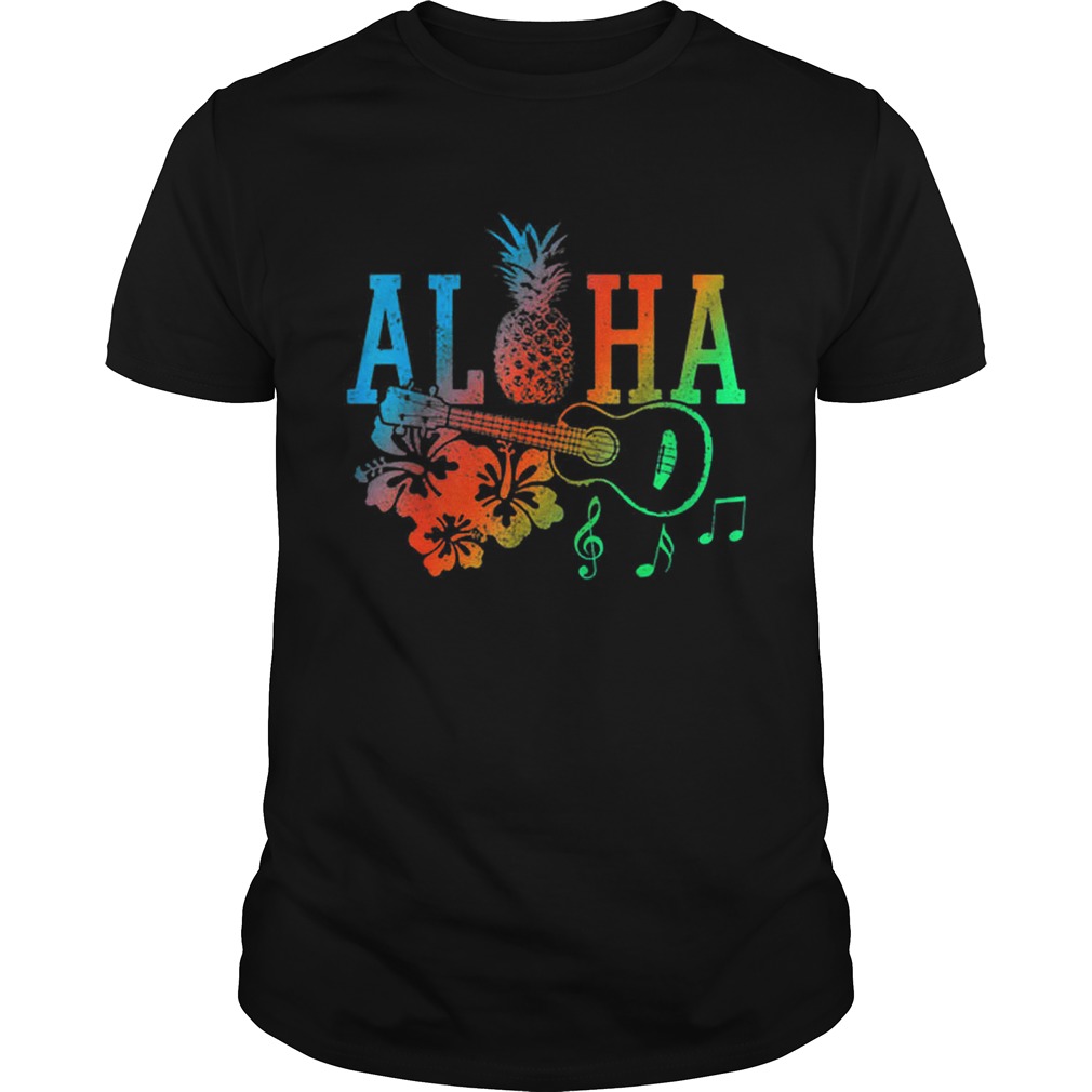 Original AlohaHawaiian Pineapple Ukulele Hibiscus Summer shirt