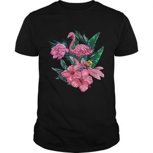 Pink Flamingo Watercolor Hawaiian Flowers Floral uniserx