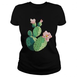 Top Beautiful Cactus Tree Pink Flowers Hand Drawn Painting ladies tee