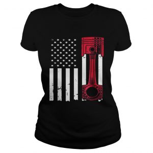 American Flag Piston Muscle Car LADIES TEE