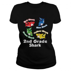 Awesome Red Blue Green Yellow Shark 2nd Grade Shark ladies tee