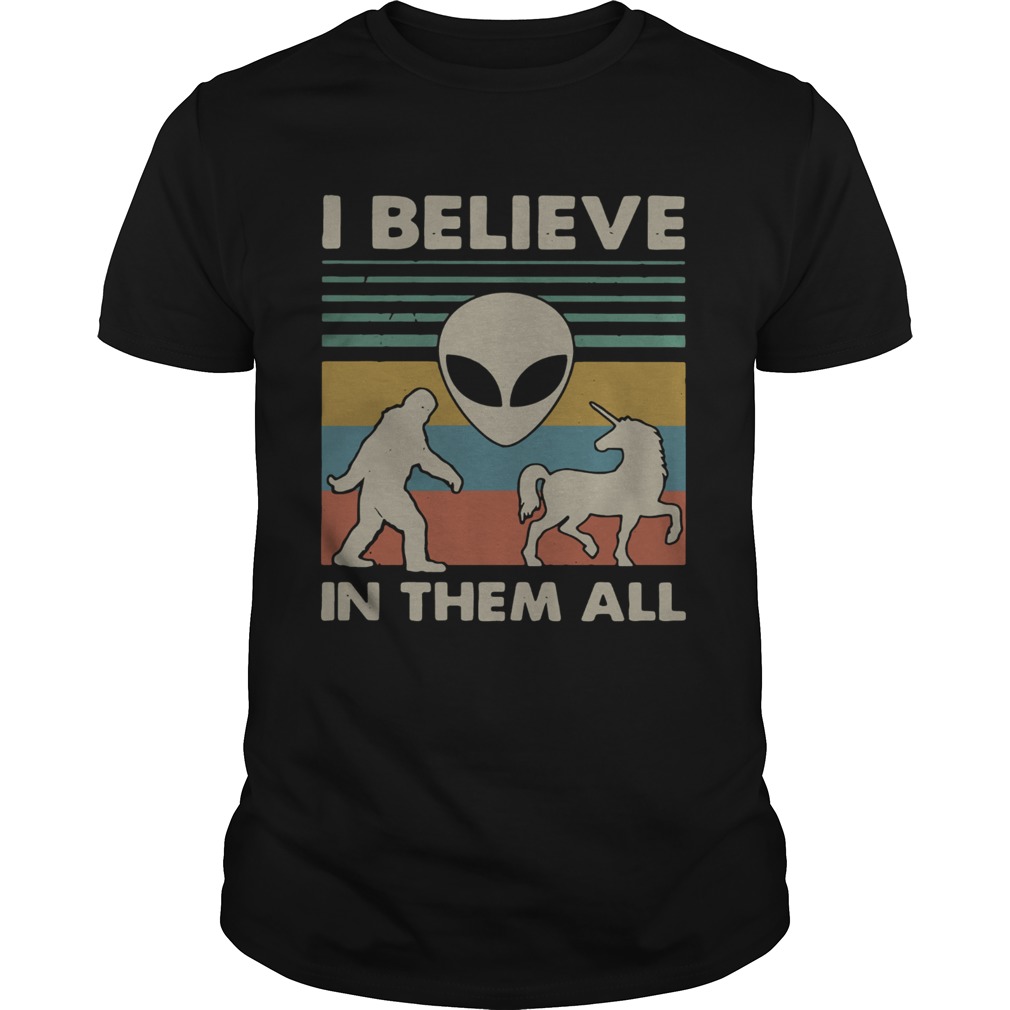 Bigfoot Alien Unicorn I believe in them all vintage shirt