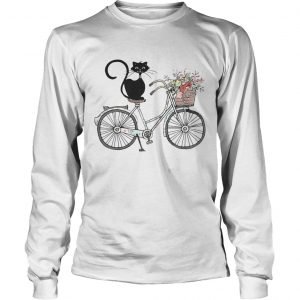 Cat black driving bicycle flower longsleeve tee