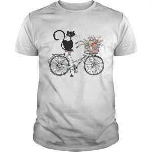 Cat black driving bicycle flower unisex