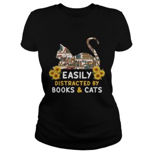 Easily Distracted By BooksCats Cat Lover ladies tee