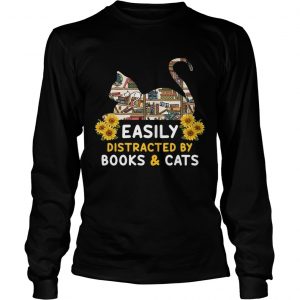 Easily Distracted By BooksCats Cat Lover longsleeve tee