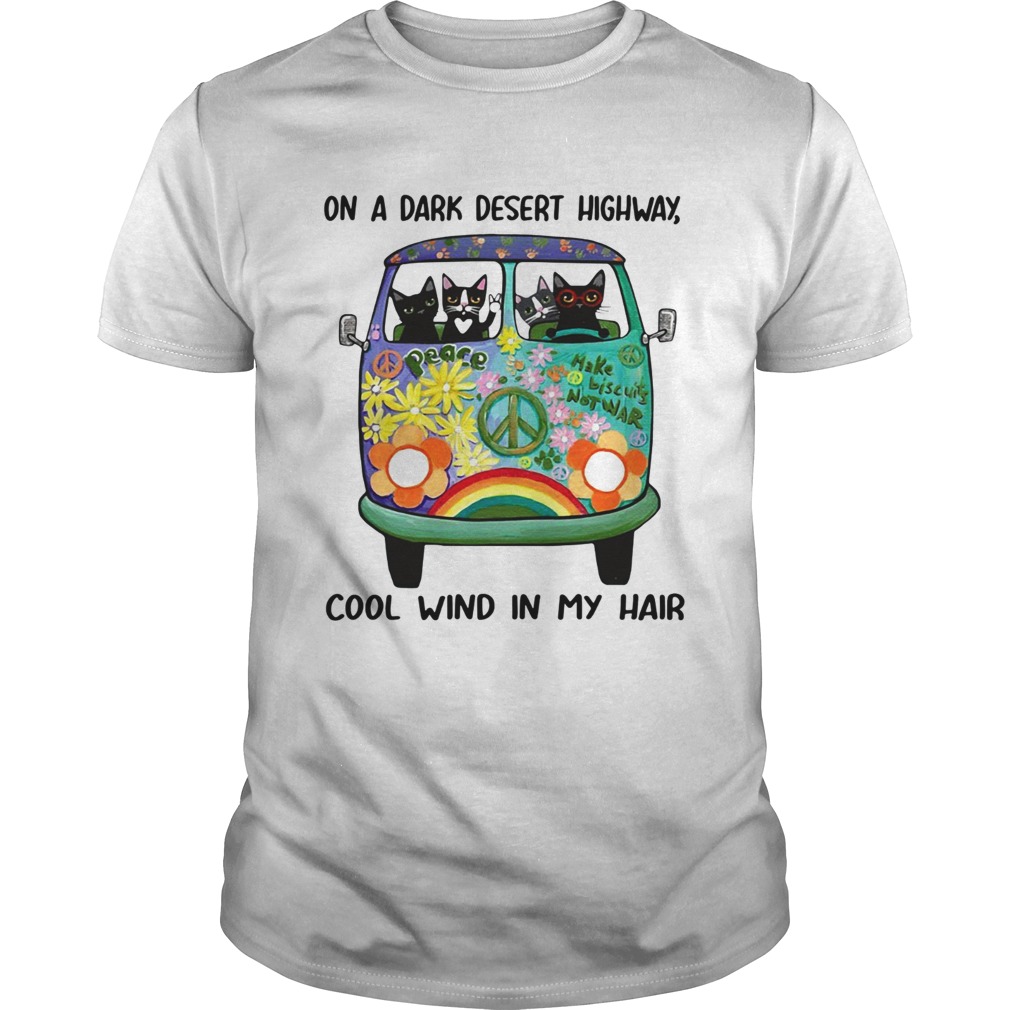 Hippie bus cats in a dark desert highway cool wind in my hair shirt