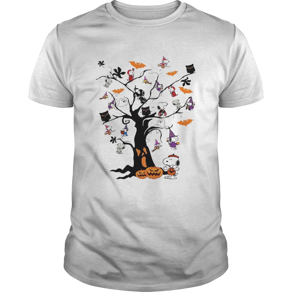 Snoopy Woodstock owl bats ghost Boo on the tree Halloween shirt